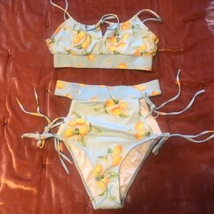 ASOS Light Blue Lemon Print High-Waist Bikini